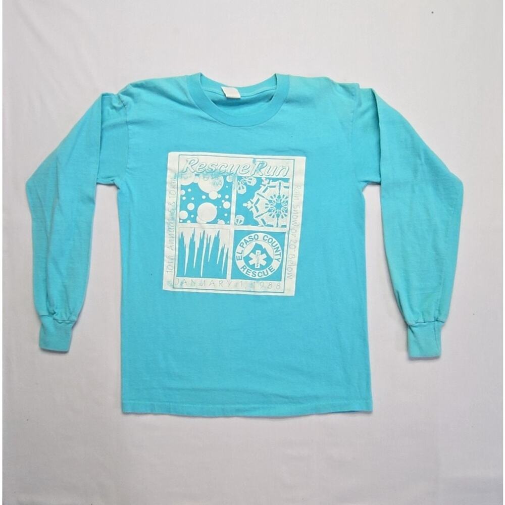 Vintage Rescue Run Shirt Blue Healthknit Medium El Paso County Graphic Tee 80s